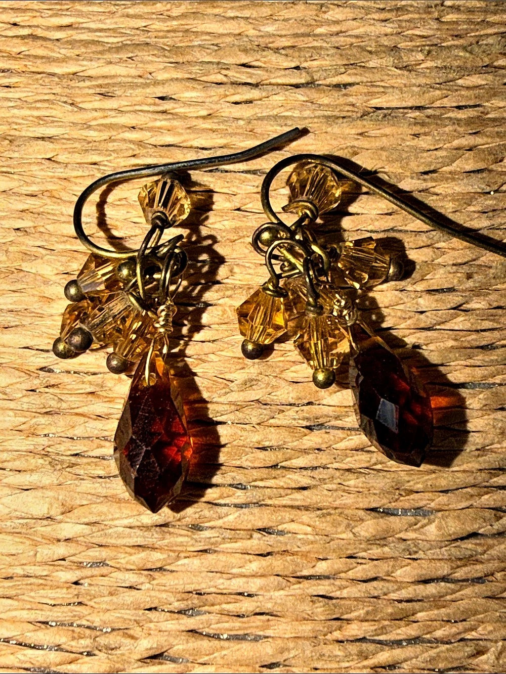 Gold-Tone root beer color faceted teardrop crystal with champagne crystals cryst